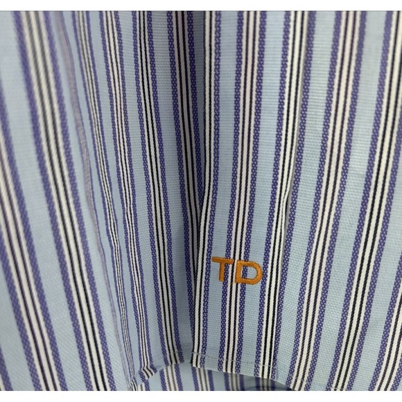 Thomas Dean Men's Size XL  Blue Stripe Button Up Shirt‎ Flip Cuffs Long Sleeve - Picture 4 of 9